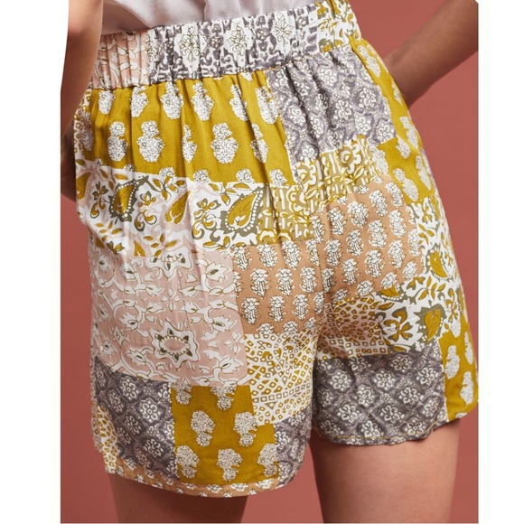 Maeve Patchwork Pleated Shorts Green Motif Size Medium - Picture 8 of 8